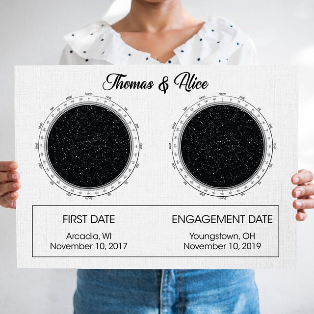 Custom Star Map 2 in 1, Personalized Text White Background Canvas