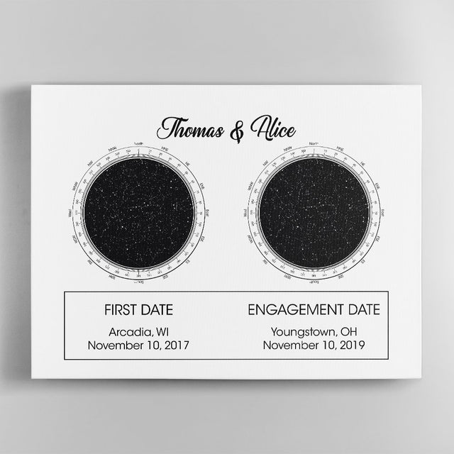 Custom Star Map 2 in 1, Personalized Text White Background Canvas