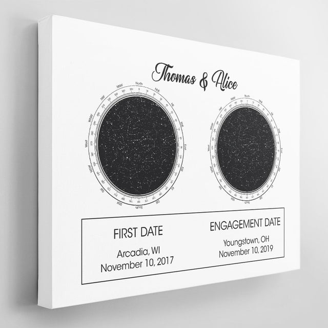 Custom Star Map 2 in 1, Personalized Text White Background Canvas