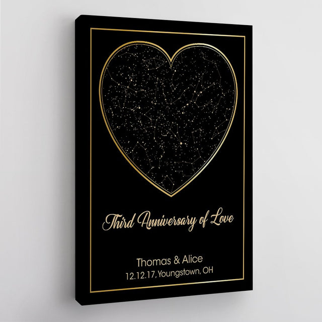 Custom Star Map And Text Heart Art Black Background Canvas