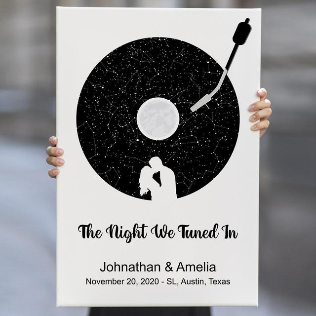 Custom Star Map And Text, Star Map For Couples By Date And City, Anniversary Gift Canvas