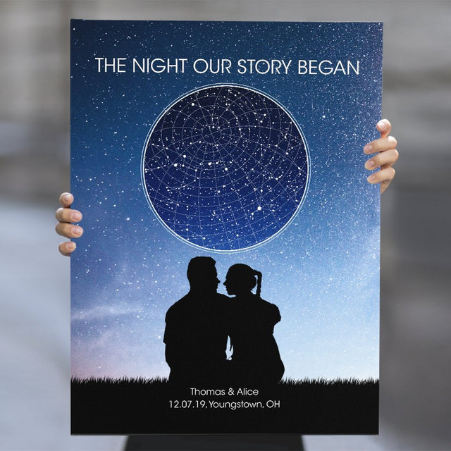 Custom Star Map By Date And Location, Personalized Night Sky And Text Canvas Art Print