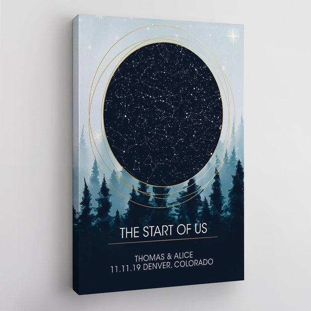 Custom Star Map By Date And Location, Personalized Night Sky And Text Canvas Art Print