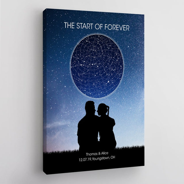 Custom Star Map By Date And Location, Personalized Night Sky And Text Canvas Art Print
