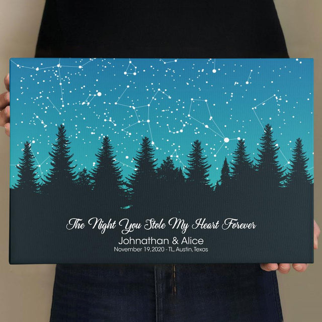 Custom Star Map By Date And Location, Personalized Text Blue Sky Background Canvas