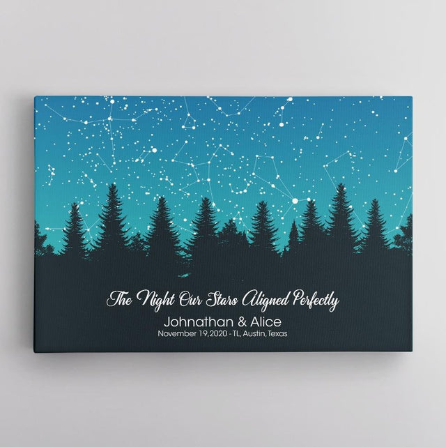 Custom Star Map By Date And Location, Personalized Text Blue Sky Background Canvas