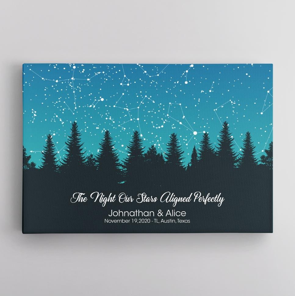 Custom Star Map By Date And Location, Personalized Text Blue Sky Background Canvas