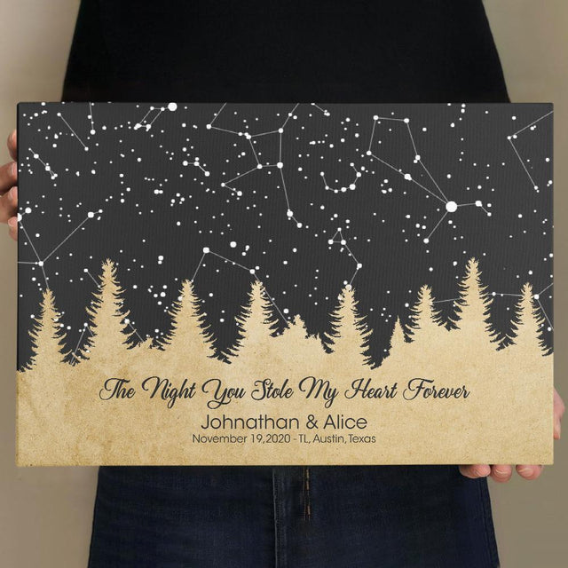 Custom Star Map By Date And Location, Personalized Text Canvas