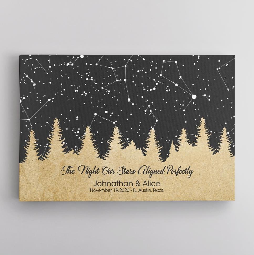 Custom Star Map By Date And Location, Personalized Text Canvas