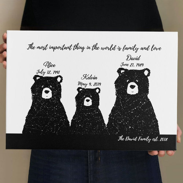 Custom Star Map Canvas Gift For Family - Family Bear 3 Persons