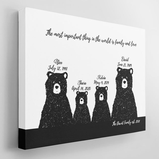 Custom Star Map Canvas Gift For Family - Family Bear 4 Persons