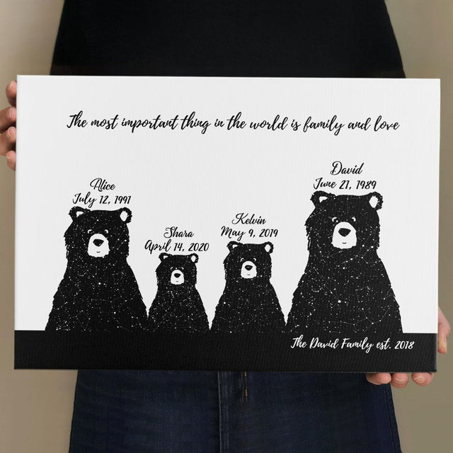 Custom Star Map Canvas Gift For Family - Family Bear 4 Persons