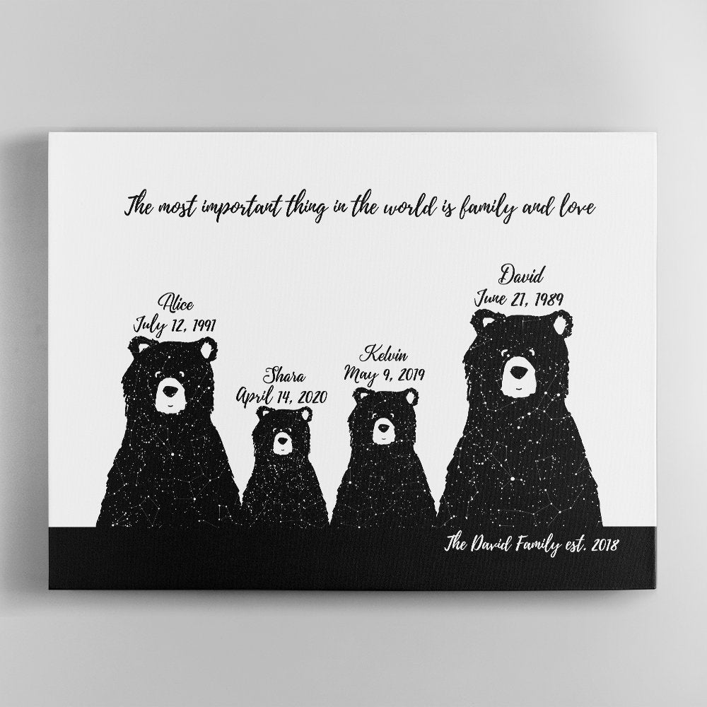 Custom Star Map Canvas Gift For Family - Family Bear 4 Persons