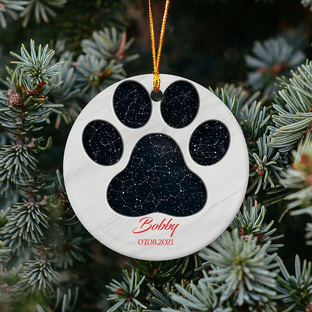 Custom Star Map Christmas Circle Ornament 2 Sided, Dog Paw