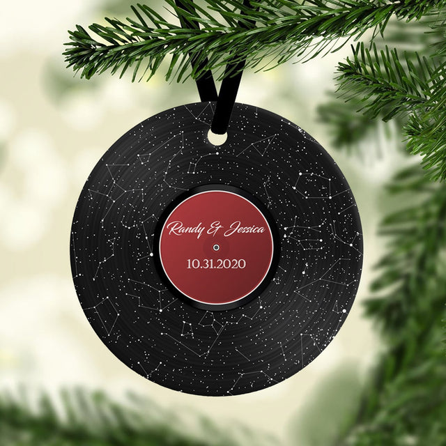 Custom Star Map Christmas Circle Ornament 2 Sided, Personalized Name And Date