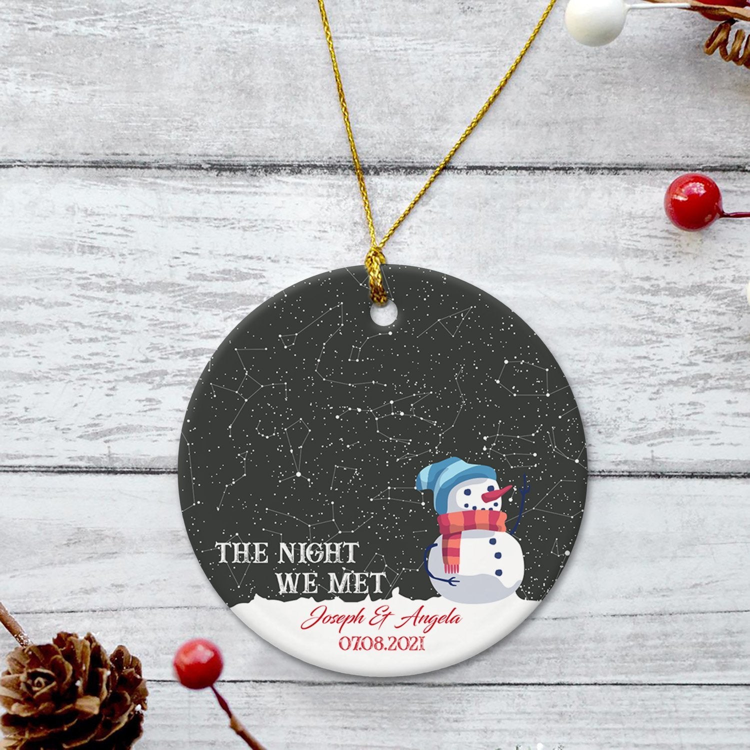 Custom Star Map Christmas Circle Ornament 2 Sided, The Night We Met