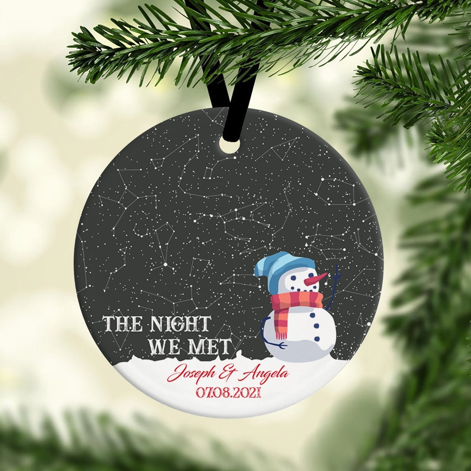 Custom Star Map Christmas Circle Ornament 2 Sided, The Night We Met