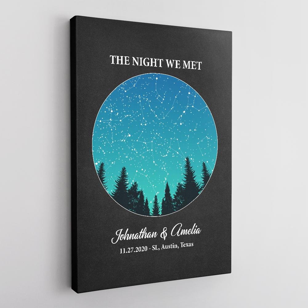 Custom Star Map Couples Wedding, Engagement Gifts Black Background Canvas