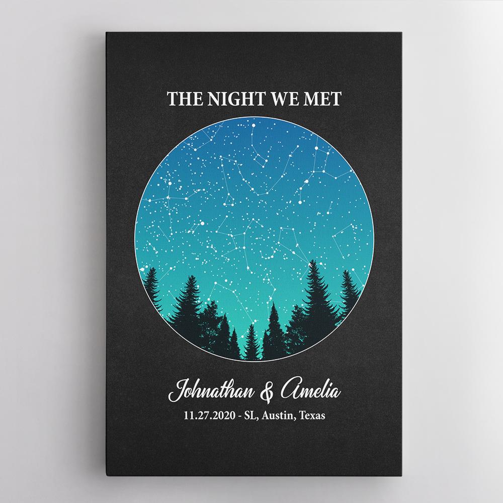 Custom Star Map Couples Wedding, Engagement Gifts Black Background Canvas