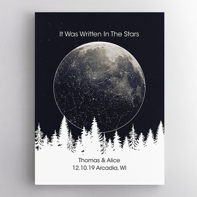 Custom Star Map, Night Sky Moon Background Canvas SM43