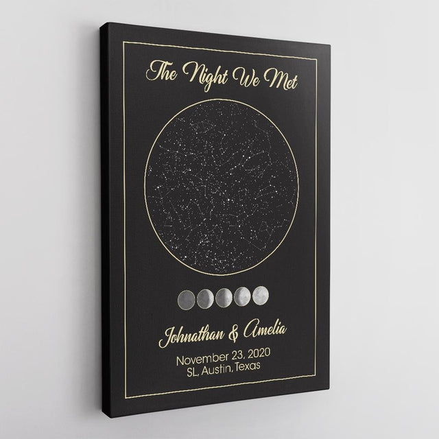 Custom Star Map, Personalized Night Sky And Text, Anniversary Gift Black Background Canvas