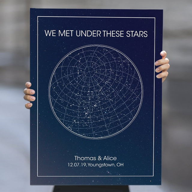 Custom Star Map, Personalized Night Sky And Text Anniversary Gift Canvas