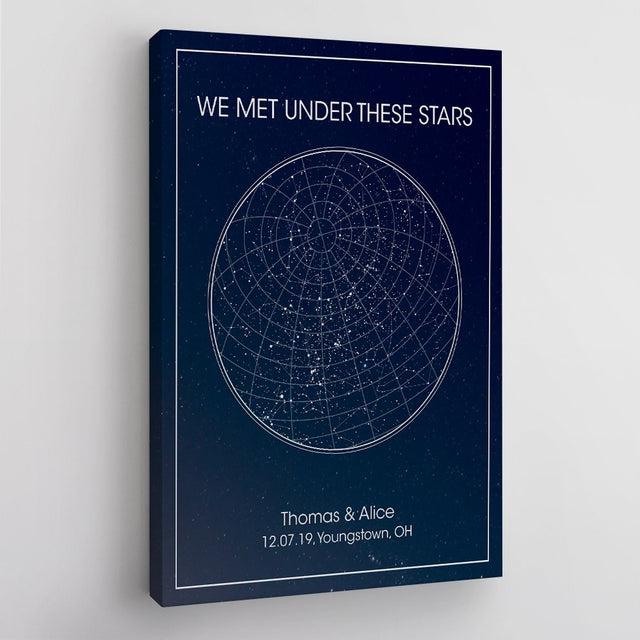 Custom Star Map, Personalized Night Sky And Text Anniversary Gift Canvas