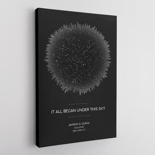 Custom Star Map, Personalized Night Sky And Text Forest Background Canvas