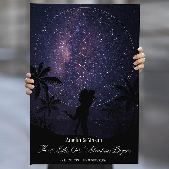 Custom Star Map, Personalized Night Sky And Text Galaxy Background Canvas
