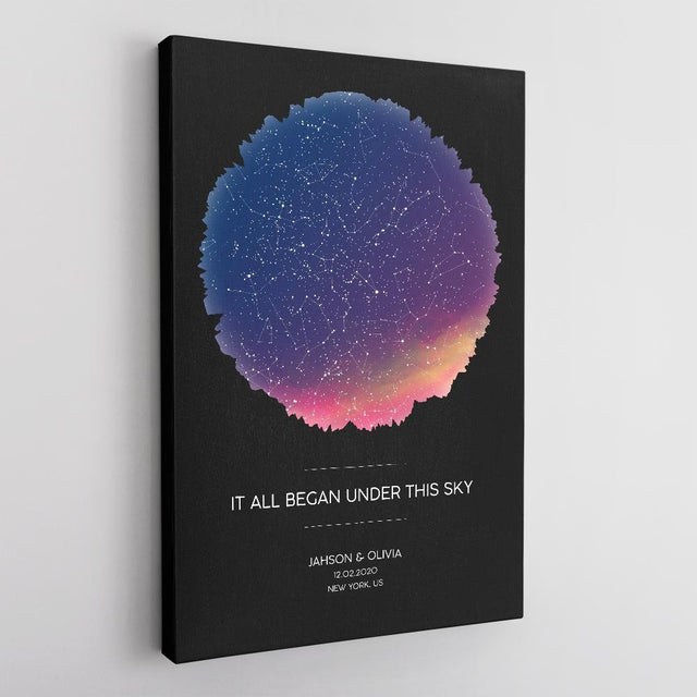 Custom Star Map, Personalized Night Sky And Text Mountain Background Canvas