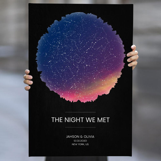 Custom Star Map, Personalized Night Sky And Text Mountain Background Canvas