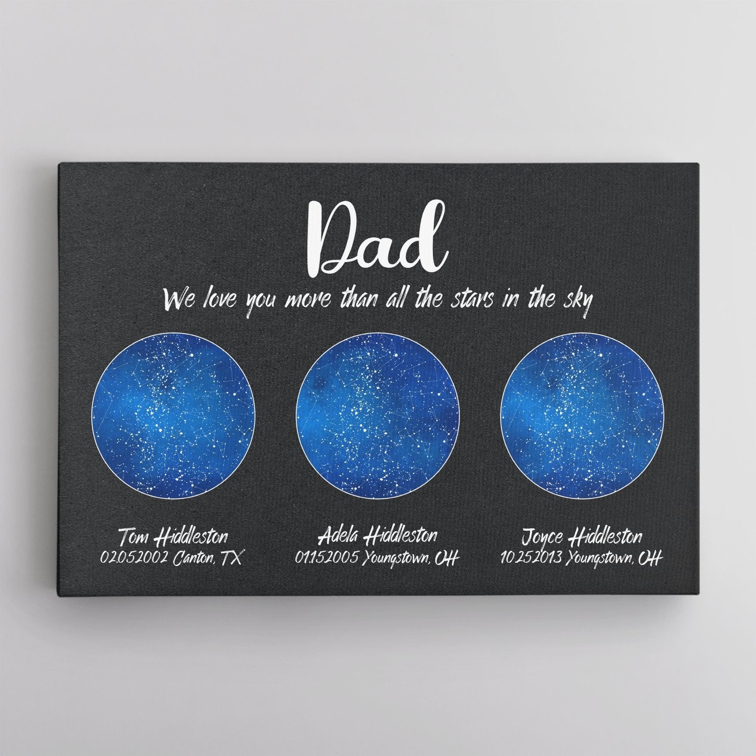 Custom Star Map, Personalized Night Sky, Father's Day Gift Canvas Wall Art