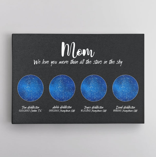 Custom Star Map, Personalized Night Sky, Mother's Day Gift Canvas Wall Art