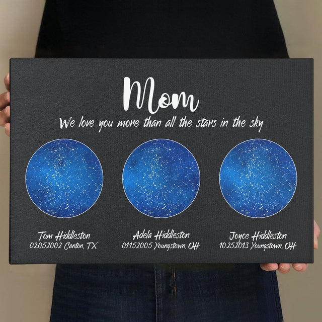 Custom Star Map, Personalized Night Sky, Mother's Day Gift Canvas Wall Art
