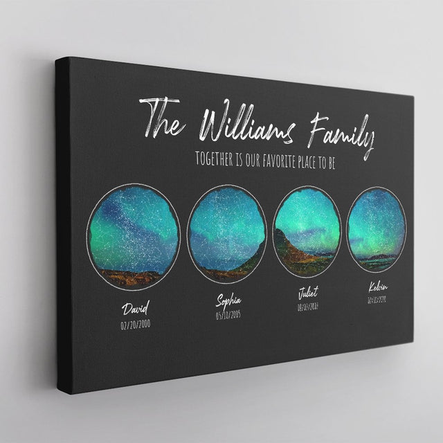 Custom Star Map, Personalized Night Sky, Personalized Family Name And Text Canvas Wall Art