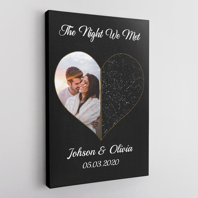 Custom Star Map, Personalized Night Sky, Photo And Text, Anniversary Gift Black Background