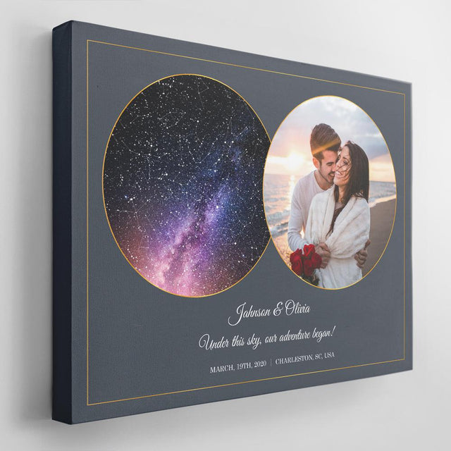 Custom Star Map, Personalized Night Sky, Photo And Text Navy Background