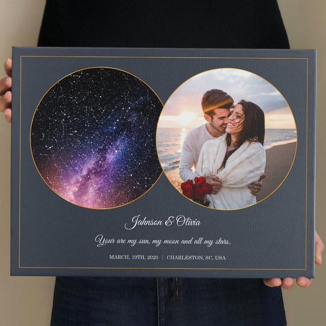 Custom Star Map, Personalized Night Sky, Photo And Text Navy Background