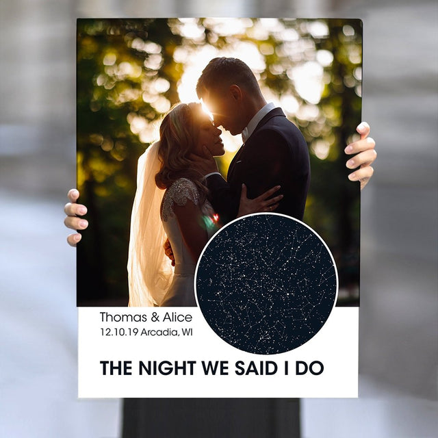 Custom Star Map, Photo And Text Canvas