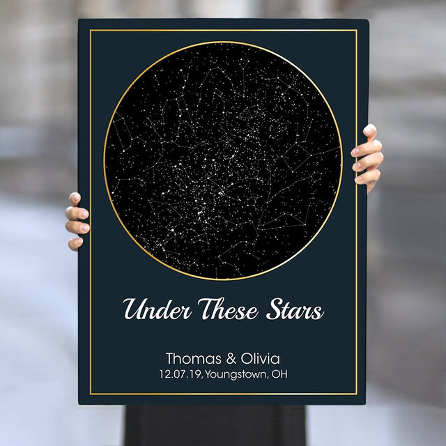 Custom Star Map Print Canvas Gold Line Deep Blue Background