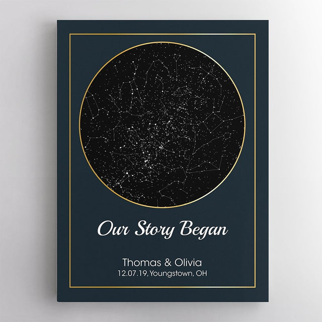 Custom Star Map Print Canvas Gold Line Deep Blue Background