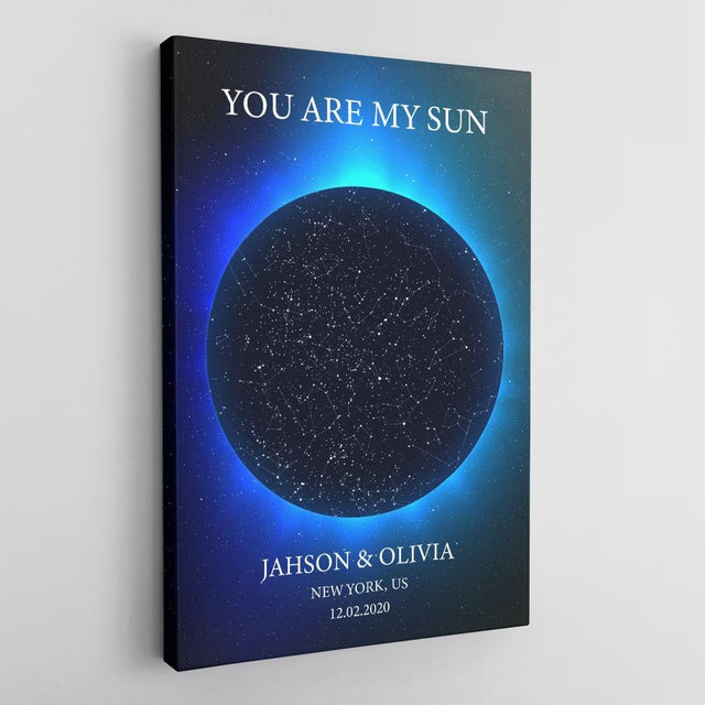 Custom Star Map Print Deep Blue Galaxy Background Canvas