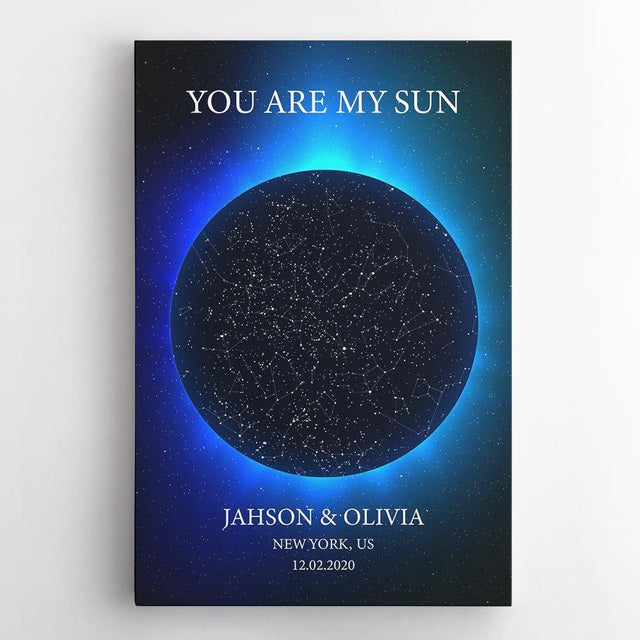 Custom Star Map Print Deep Blue Galaxy Background Canvas