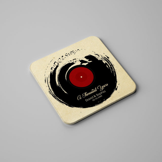 Custom Stone Coasters, Set Of 4, Black Vinyl Record, Custom Text And Song Name