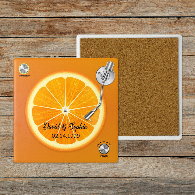 Custom Stone Coasters, Set Of 4, Half Orange