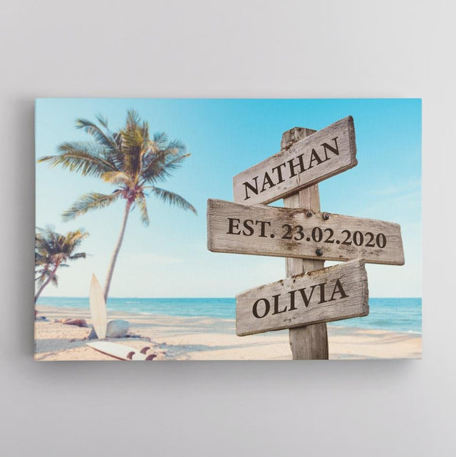 Custom Street Sign Canvas Art Print Beach Background
