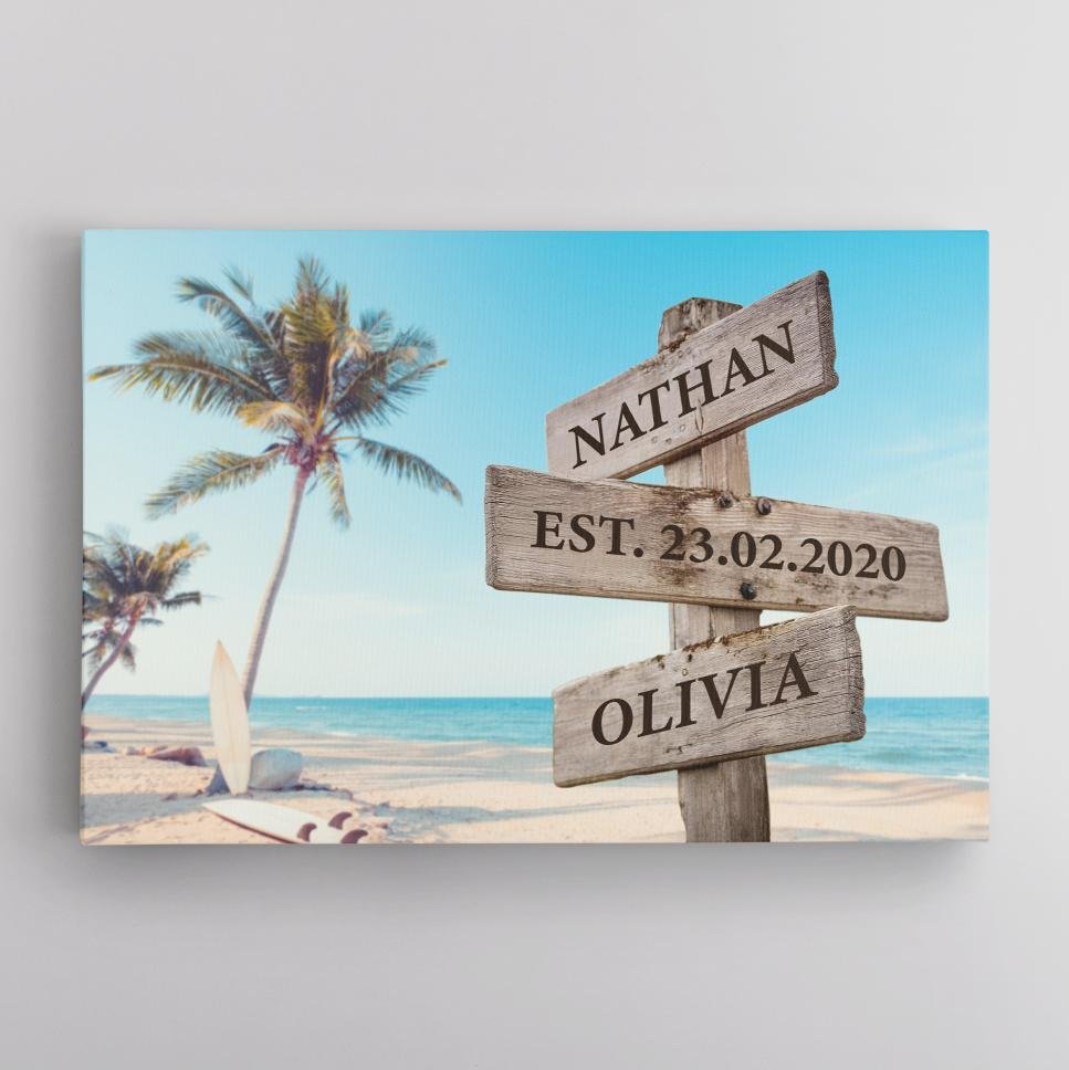Custom Street Sign Canvas Art Print Beach Background