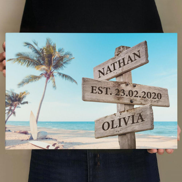 Custom Street Sign Canvas Art Print Beach Background
