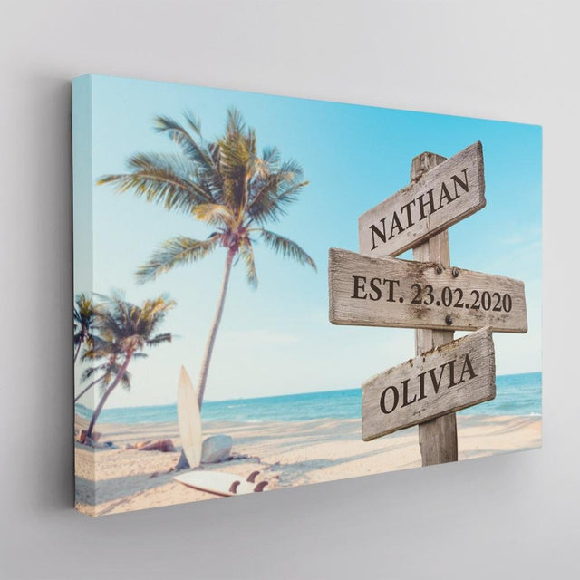 Custom Street Sign Canvas Art Print Beach Background