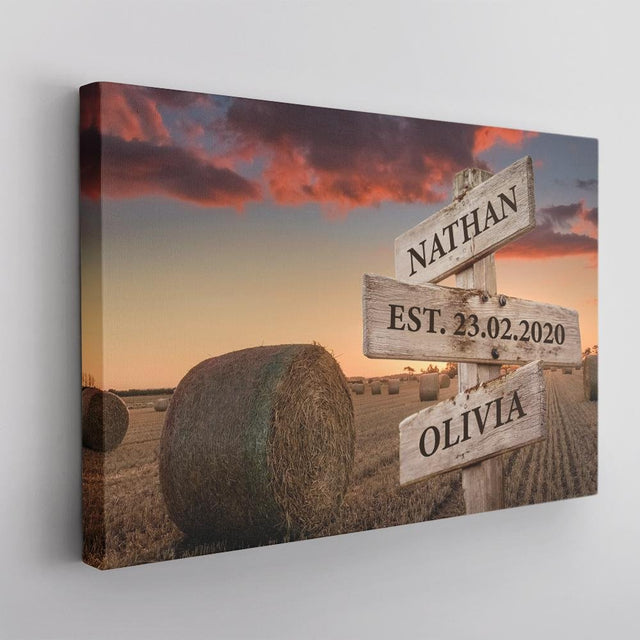 Custom Street Sign Canvas Art Print Sunset Background